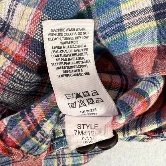 Lucky Brand Shirt Men's Size Large Red Blue Linen Plaid Short Sleeve Button Down - Picture 8 of 11